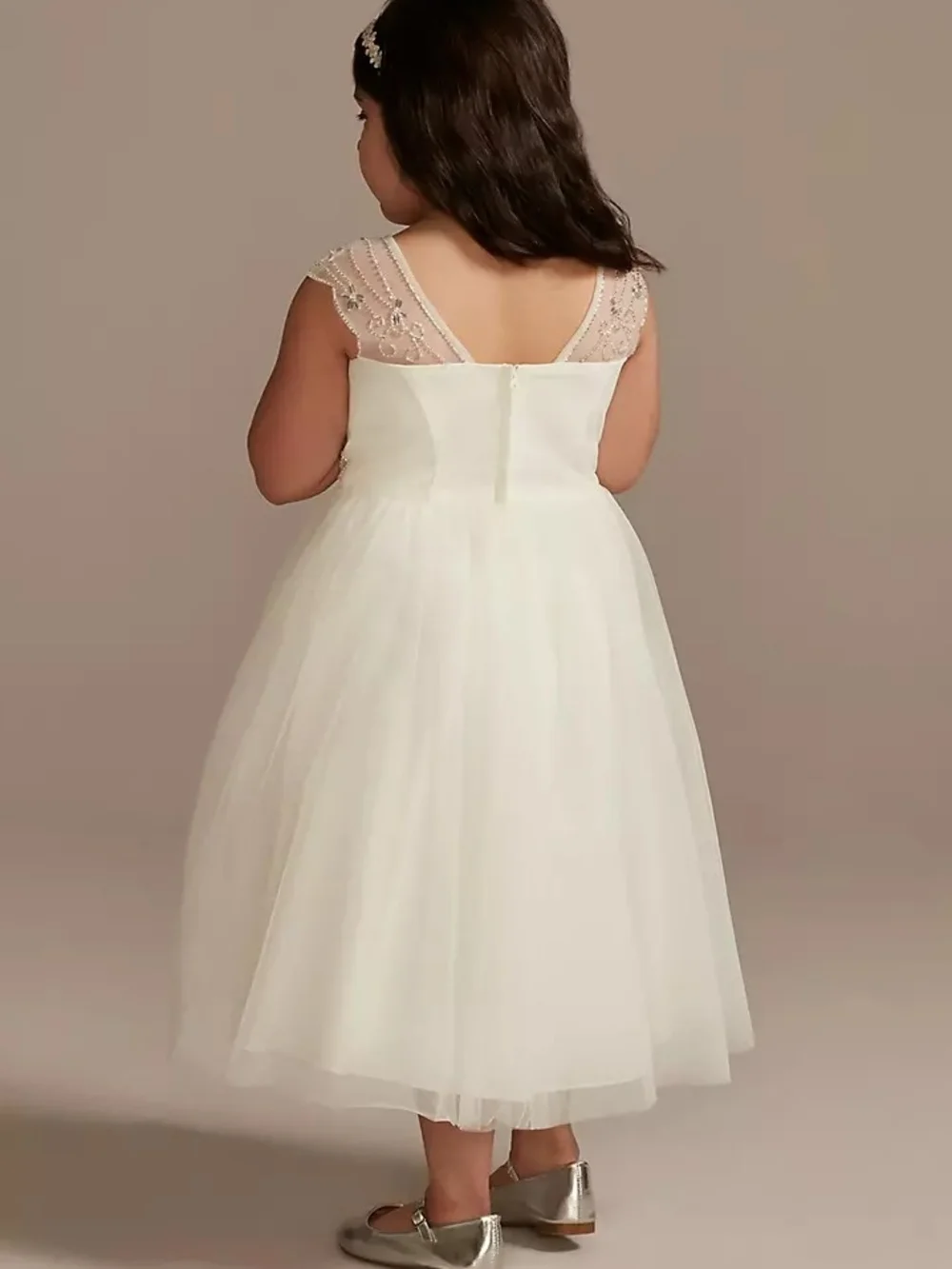 Beaded Bodice Cap Tulle Flower Girl Dress - Picture 2 of 5